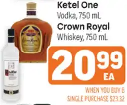 Tony’s Fresh Market Ketel One Vodka, 750 mL or Crown Royal Whiskey offer