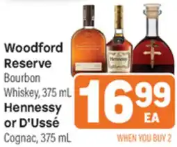 Tony’s Fresh Market Woodford Reserve Bourbon Whiskey, 375 mL Hennessy or D'Ussé Cognac offer