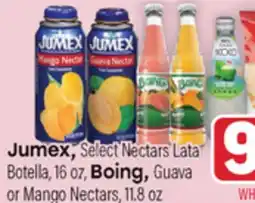 Tony’s Fresh Market Jumex, Select Nectars Lata Botella, 16 oz, Boing, Guava or Mango Nectars, 11.8 oz offer