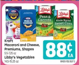 Tony’s Fresh Market Kraft Macaroni and Cheese, Premiums, Shapes or Libby's Vegetables offer
