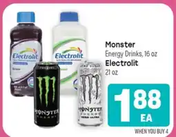 Tony’s Fresh Market Monster Energy Drinks, 16 oz or Electrolit 21 oz offer