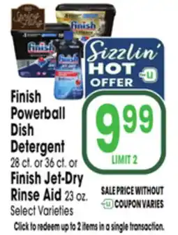 Jewel-Osco Finish Powerball Dish Detergent 28 ct. or 36 ct. or Finish Jet-Dry Rinse Aid 23 oz offer