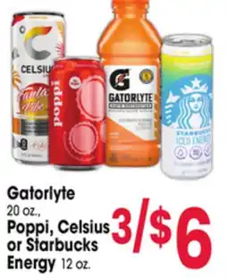 Jewel-Osco Gatorlyte 20 oz., Poppi, Celsius or Starbucks Energy 12 oz offer