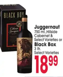 Jewel-Osco Juggernaut 750 ml., Hillside Cabernet & Select Varieties or Black Box Black Box 3 ltr offer