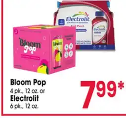 Jewel-Osco Bloom Pop 4 pk., 12 oz. or Electrolit 6 pk., 12 oz offer