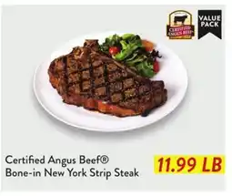 Fresh Thyme Certified Angus Beef Bone-in New York Strip Steak offer
