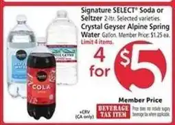Safeway Signature SELECT Soda or Seltzer / Crystal Geyser Alpine Spring Water offer