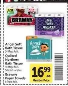 Safeway Angel Soft Bath Tissue, Quilted Northern Bath Tissue, Brawny Paper Towels offer