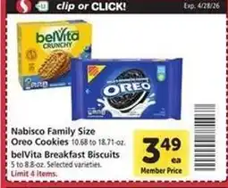 Safeway Nabisco Family Size Oreo Cookies & belVita Breakfast Biscuits offer