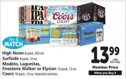 Safeway High Noon, Surfside, Modelo, Lagunitas, Firestone Walker, Elysian, Coors offer