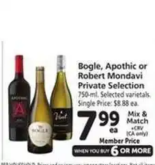 Safeway Bogle, Apothic or Robert Mondavi Private Selection offer