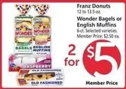 Safeway Franz Donuts, Wonder Bagels or English Muffins offer