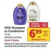 Safeway OGX SHAMPOO OR CONDITIONER offer
