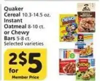 Albertsons Quaker Cereal, Instant Oatmeal, or Chewy Bars offer
