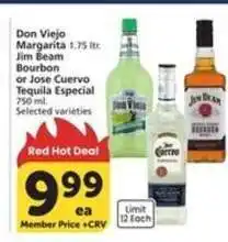 Albertsons Don Viejo Margarita, Jim Beam Bourbon, or Jose Cuervo Tequila Especial offer