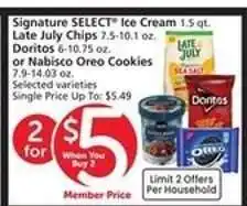 Albertsons Signature SELECT Ice Cream, Late July Chips, Doritos, Nabisco Oreo Cookies offer