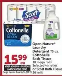 Albertsons Open Nature Laundry Detergent or Cottonelle Bath Tissue offer