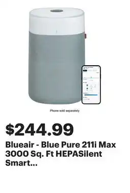 Best Buy Blueair - Blue Pure 211i Max 3000 Sq. Ft HEPASilent Smart Extra-Large Room Air Purifier - White/Gray offer