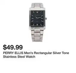 Marshalls PERRY ELLIS Men's Rectangular Silver Tone Stainless Steel Watch offer