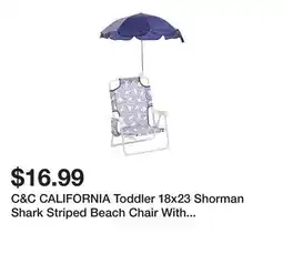 Marshalls C&C CALIFORNIA Toddler 18x23 Shorman Shark Striped Beach Chair With Cupholder offer