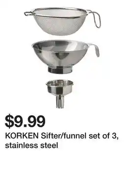 Ikea KORKEN Sifter/funnel set of 3, stainless steel offer
