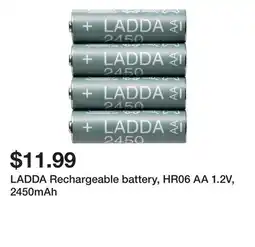 Ikea LADDA Rechargeable battery, HR06 AA 1.2V, 2450mAh offer