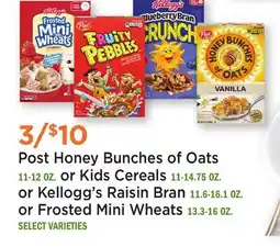 Heinen's Post Honey Bunches of Oats 11-12 OZ. or Kids Cereals 11-14 75 OZ.' s 6.1 OZ. OZ offer