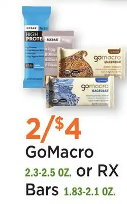 Heinen's GoMacro 2.3-2.5 OZ. or RX Bars 1.83-2.1 OZ offer