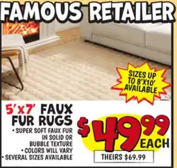 Ollie's 5' X 7' FAUX FUR RUGS offer