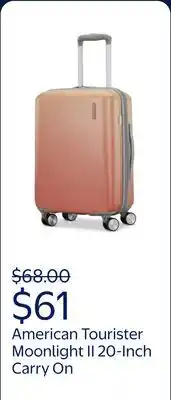 Walmart American Tourister Moonlight II 20-Inch Carry On Luggage with Spinner Wheels - Ombre Peach offer