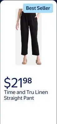 Walmart Time and Tru Linen Straight Pant, 27 Inseam, sizes XS-XXXL offer