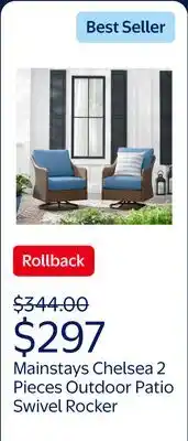 Walmart Mainstays Chelsea 2 Pieces Outdoor Patio Swivel Rocker with Blue Cushions offer