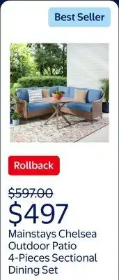 Walmart Mainstays Chelsea Outdoor Patio 4-Pieces Sectional Dining Set, Blue offer