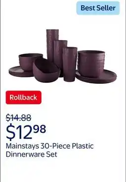 Walmart Mainstays 30-Piece Plastic Braided Pattern Dinnerware Bundle Set, Purple offer