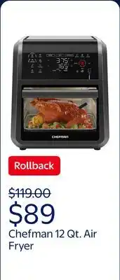 Walmart Chefman 12 Qt. Air Fryer 5 Functions w/ Integrated Smart Thermometer, 28 Presets, Black offer