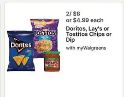 Walgreens Doritos, Lay's or Tostitos Chips or Dip offer