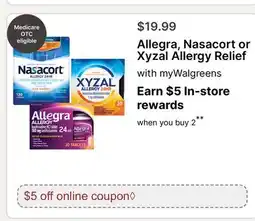 Walgreens Allegra, Nasacort or Xyzal Allergy Relief offer