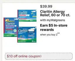 Walgreens Claritin Allergy Relief, 60 or 70 ct offer