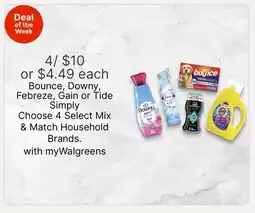 Walgreens Bounce, Downy, Febreze, Gain or Tide Simply offer