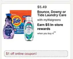 Walgreens Bounce, Downy or Tide Laundry Care offer