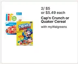 Walgreens Cap'n Crunch or Quaker Cereal offer