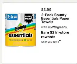 Walgreens 2-Pack Bounty Essentials Paper Towels offer