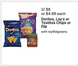 Walgreens Doritos, Lay's or Tostitos Chips or Dip offer