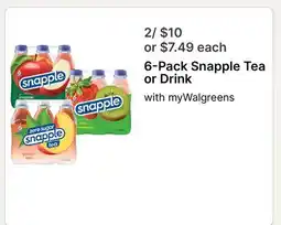 Walgreens 6-Pack Snapple Tea or Drink offer