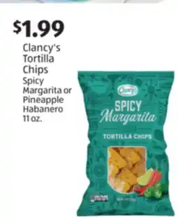 Aldi Clancy's Tortilla Chips Spicy Margarita or Pineapple Habanero offer
