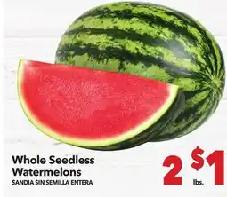 Vallarta Supermarkets Whole Seedless Watermelons / SANDIA SIN SEMILLA ENTERA offer