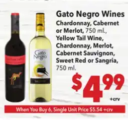 Vallarta Supermarkets Gato Negro Wines Chardonnay, Cabernet or Merlot offer