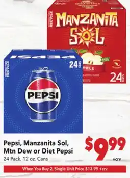 Vallarta Supermarkets Pepsi, Manzanita Sol, Mtn Dew or Diet Pepsi offer