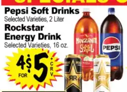 Superior Grocers Pepsi Soft Drinks, 2 Liter or Rockstar Energy Drink, 16 oz offer