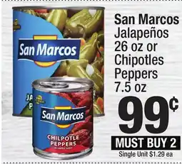 Super King Markets San Marcos Jalapeños 26 oz or Chipotles Peppers 7.5 oz offer